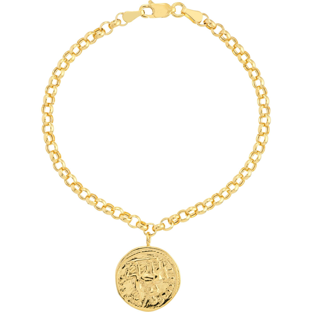 Olas d'Oro 7.25" Bracelet - 14K Yellow Gold Antique Coin on Rolo Chain Adjustable Bracelet
