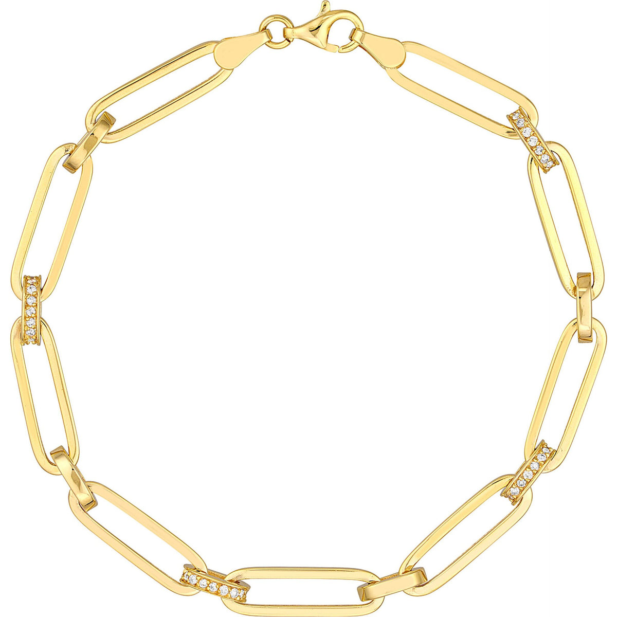 Olas d'Oro 7.25" Bracelet - 14K Yellow Gold Pave Diamond Accented Paper Clip Chain Bracelet