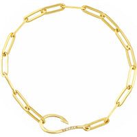 Olas d'Oro 7.5" Bracelet - 14K Yellow Gold Diamond Hook Paper Clip Bracelet
