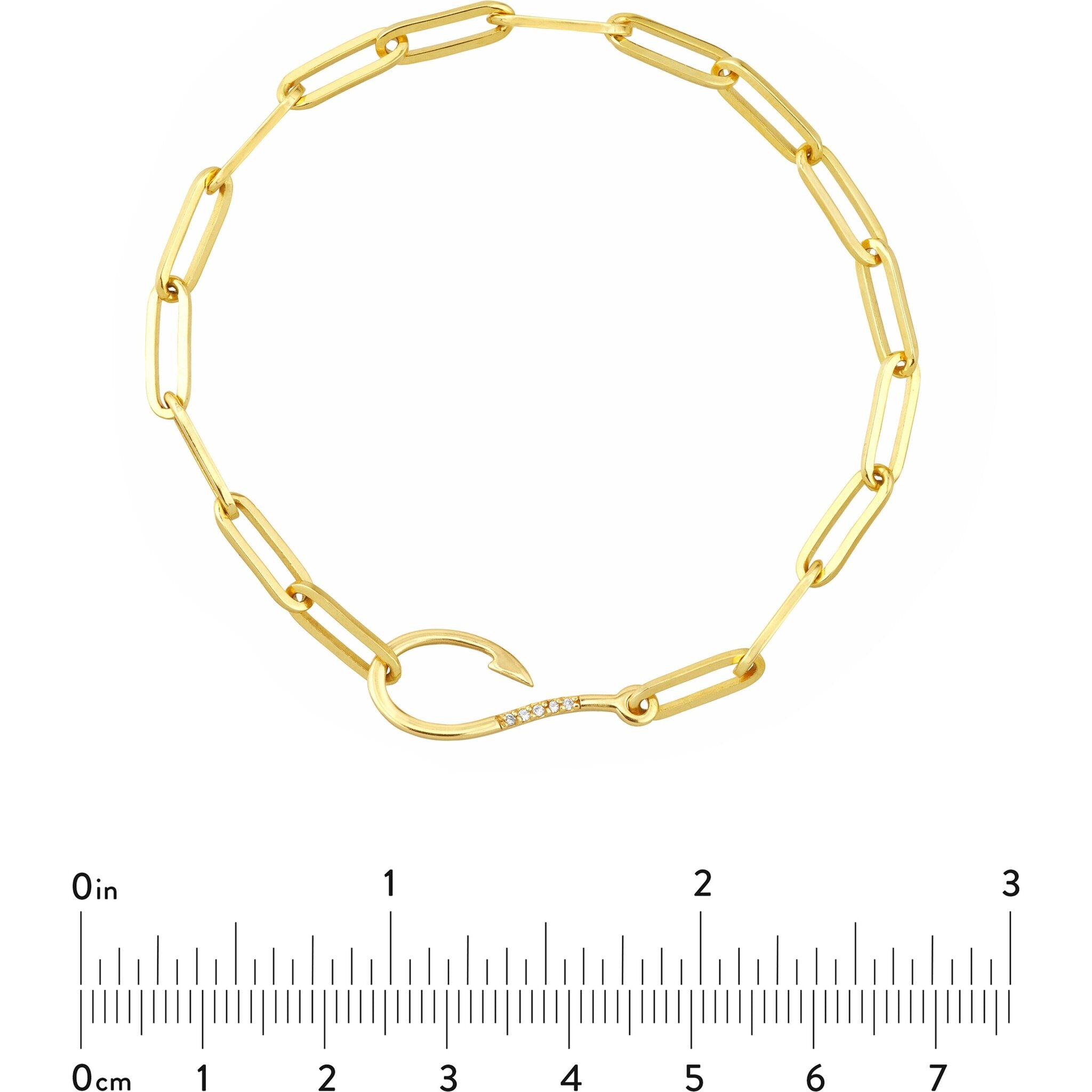 Olas d'Oro 7.5" Bracelet - 14K Yellow Gold Diamond Hook Paper Clip Bracelet