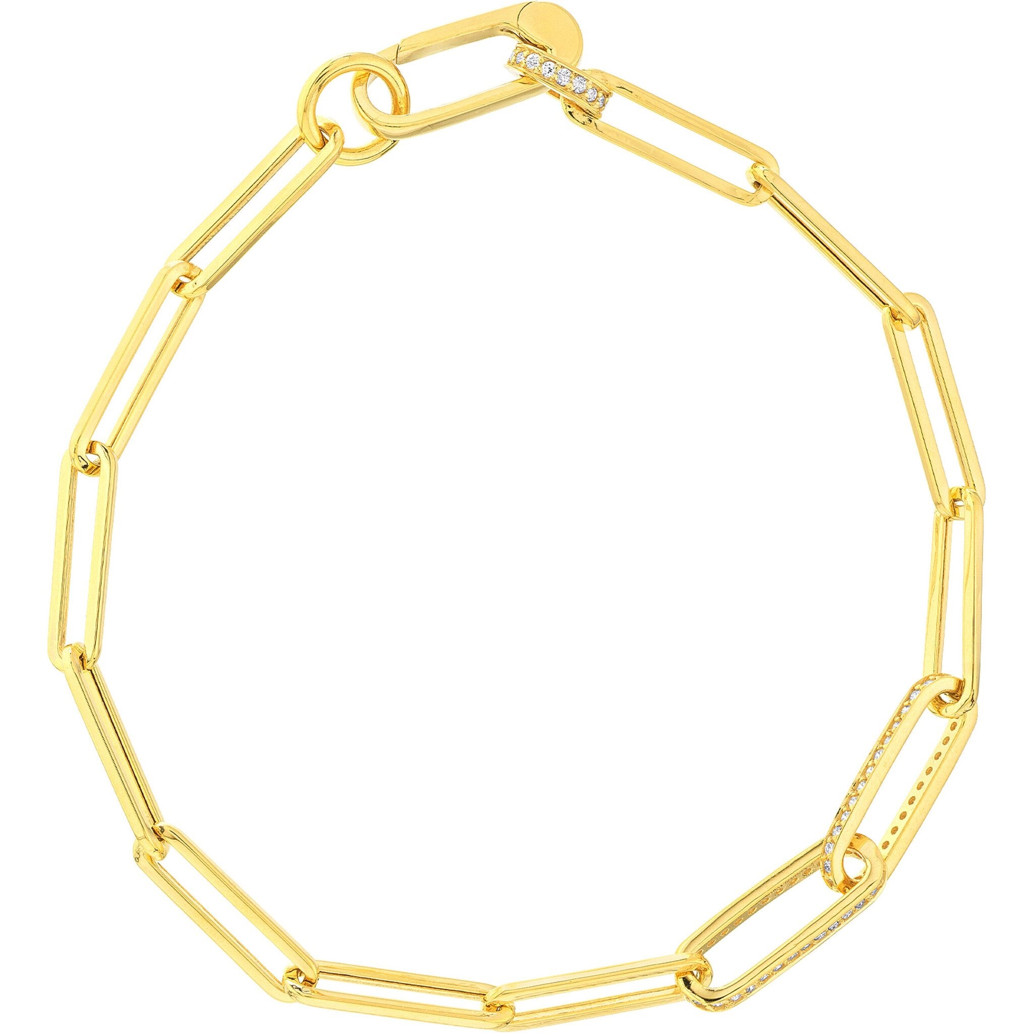 Olas d'Oro 7.5" Bracelet - 14K Yellow Gold Diamond Paper Clip Link Bracelet