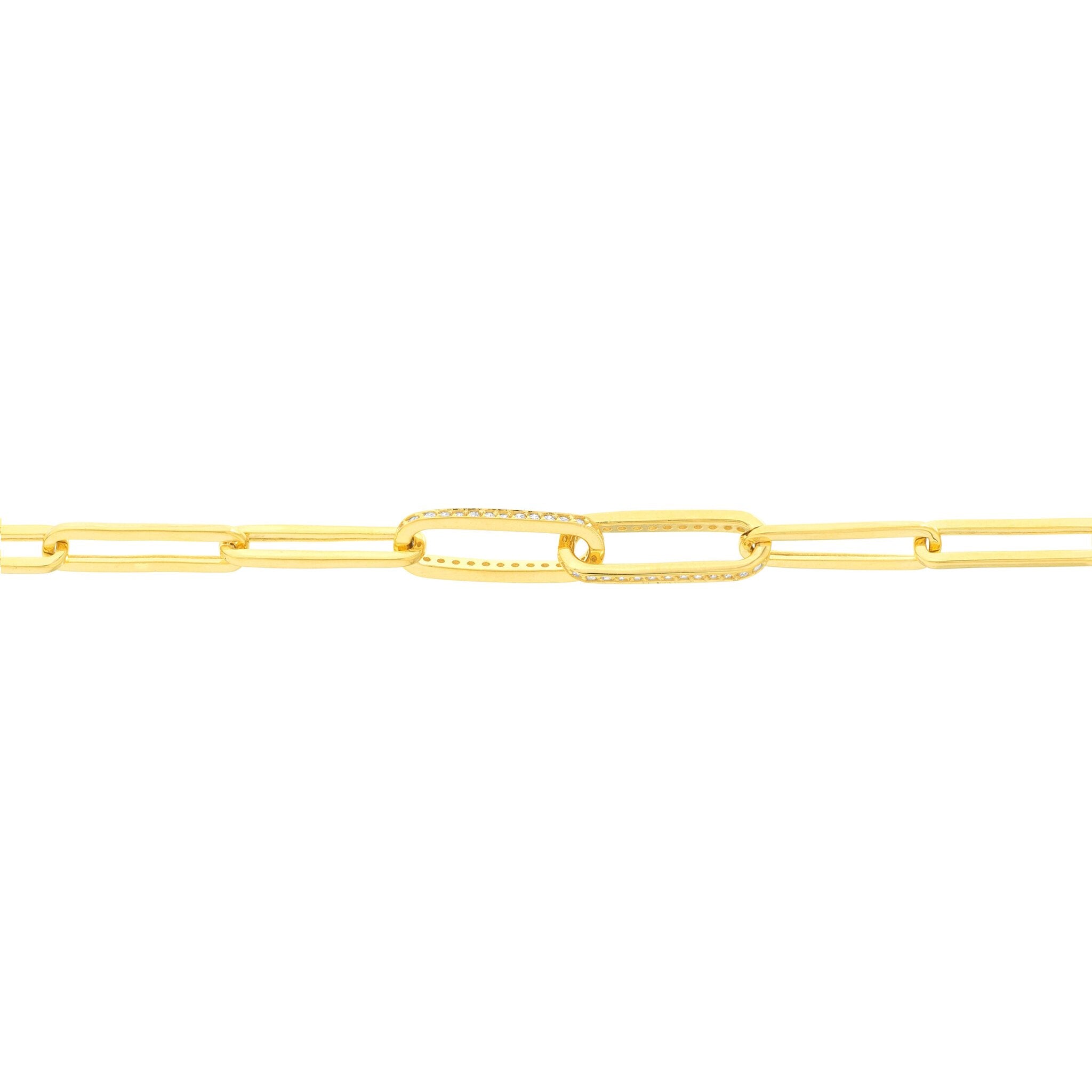Olas d'Oro 7.5" Bracelet - 14K Yellow Gold Diamond Paper Clip Link Bracelet