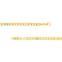 Olas d'Oro 7.5" Bracelet - 14K Yellow Gold Diamond & Turquoise Enamel Curb Chain Bracelet