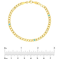 Olas d'Oro 7.5" Bracelet - 14K Yellow Gold Diamond & Turquoise Enamel Curb Chain Bracelet