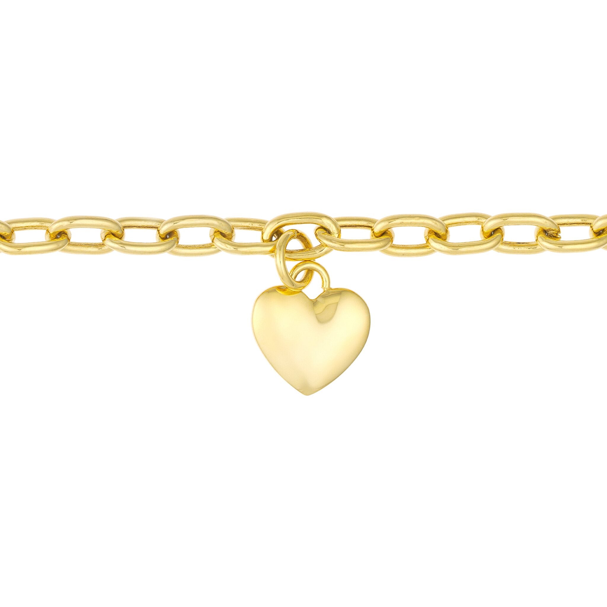 Braccialetto Alla Caviglia Con Maglie Rolò A Forma Di Cuore In Oro Giallo 10k, 10" - Italia - Foto 12