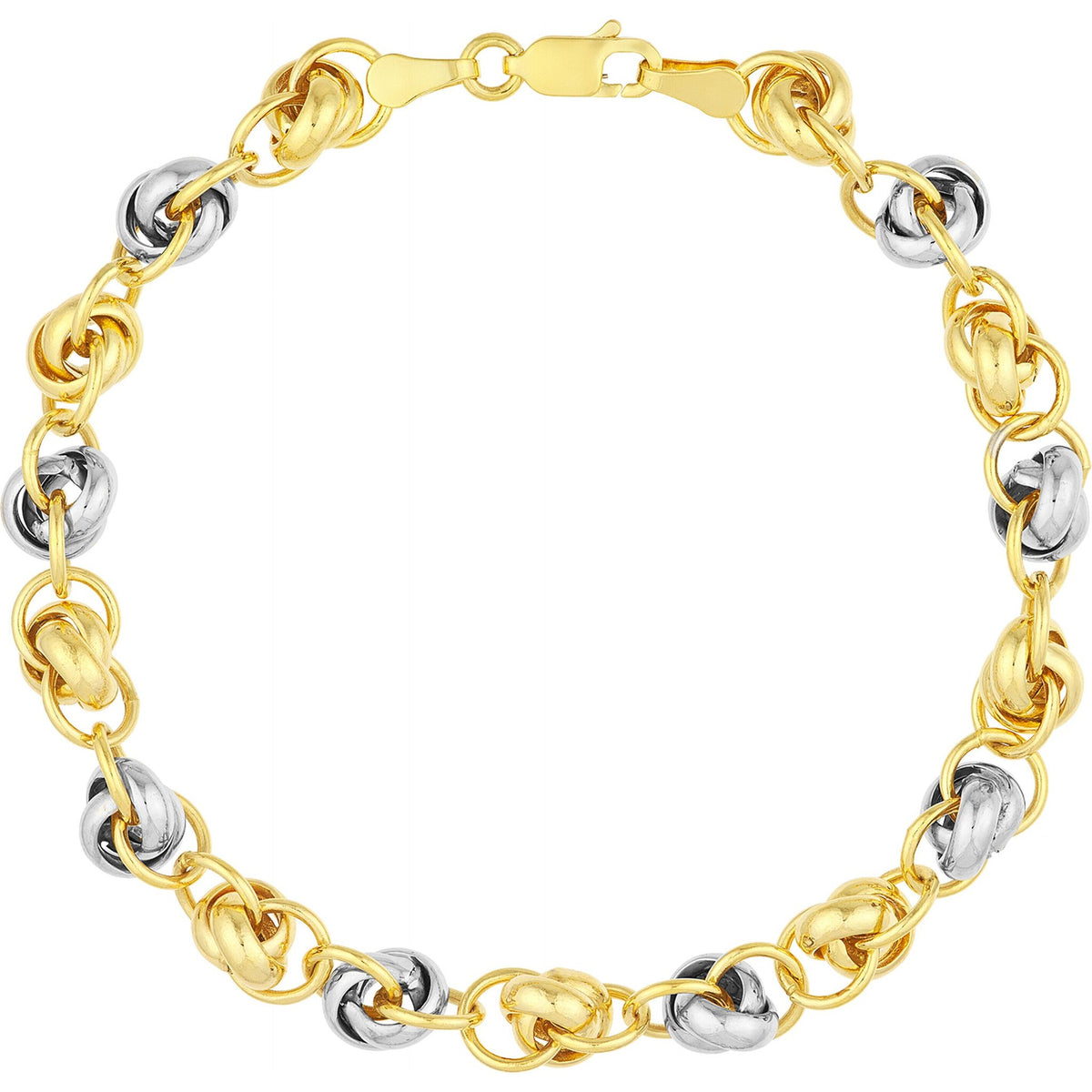 Olas d'Oro 7.5" Bracelet - 14K Yellow and White Gold Two-Tone Knotted Link Chain Bracelet