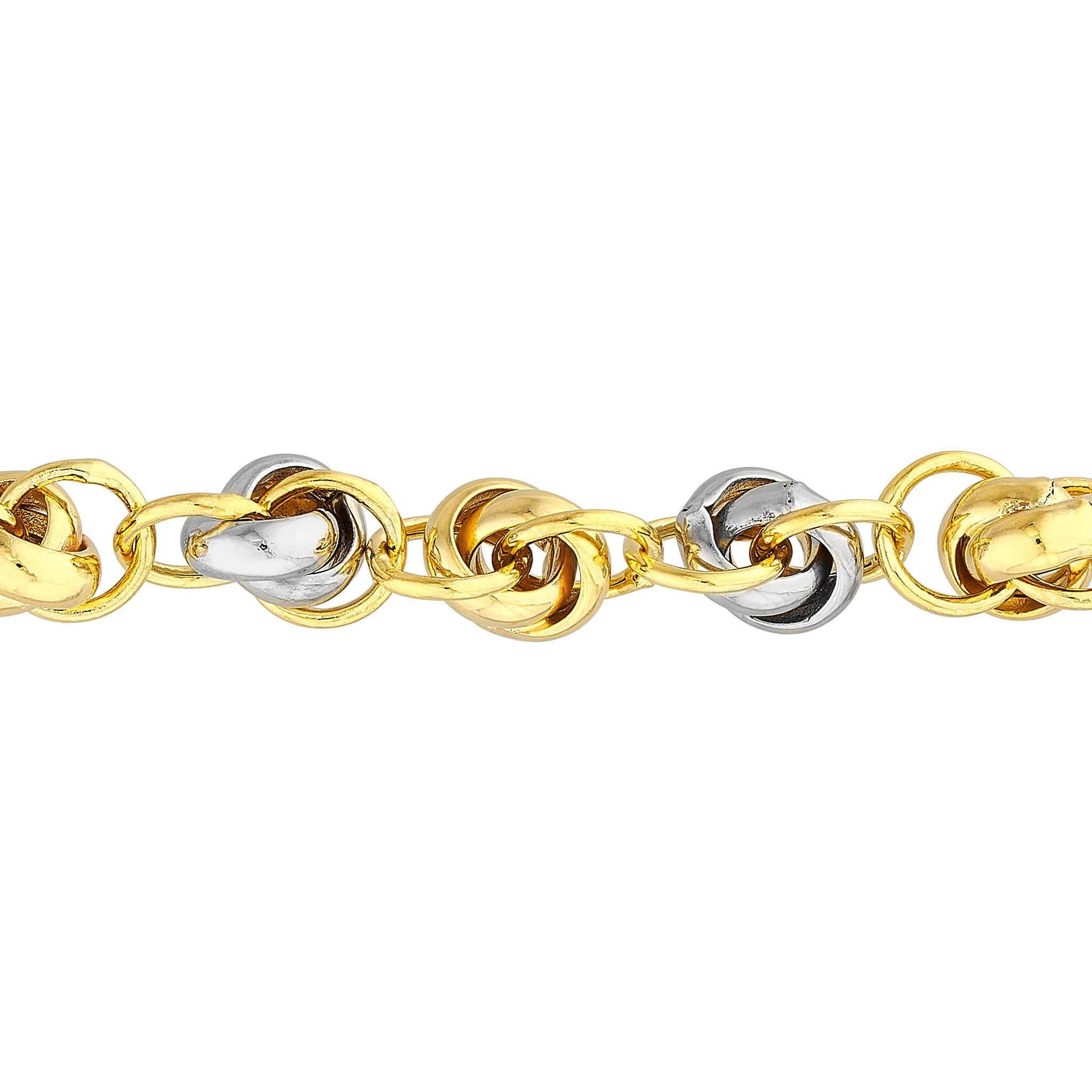 Olas d'Oro 7.5" Bracelet - 14K Yellow and White Gold Two-Tone Knotted Link Chain Bracelet