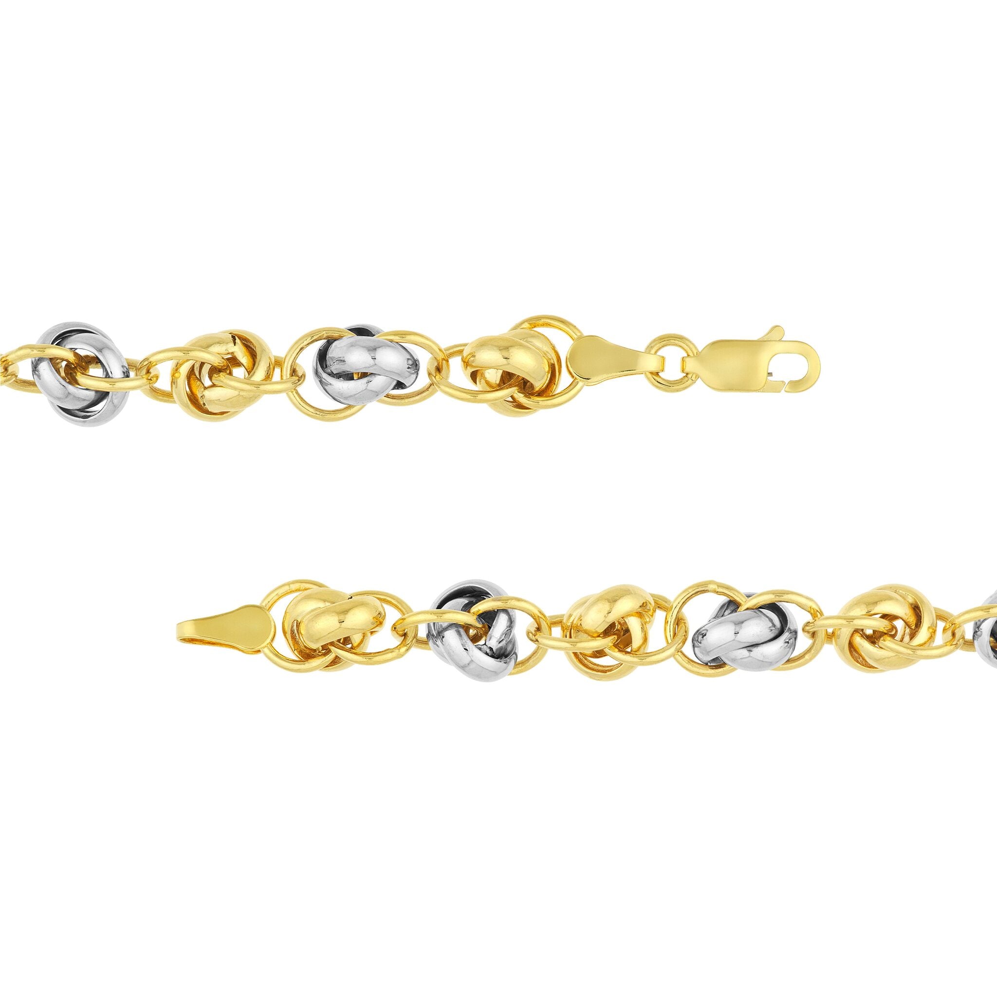 Olas d'Oro 7.5" Bracelet - 14K Yellow and White Gold Two-Tone Knotted Link Chain Bracelet