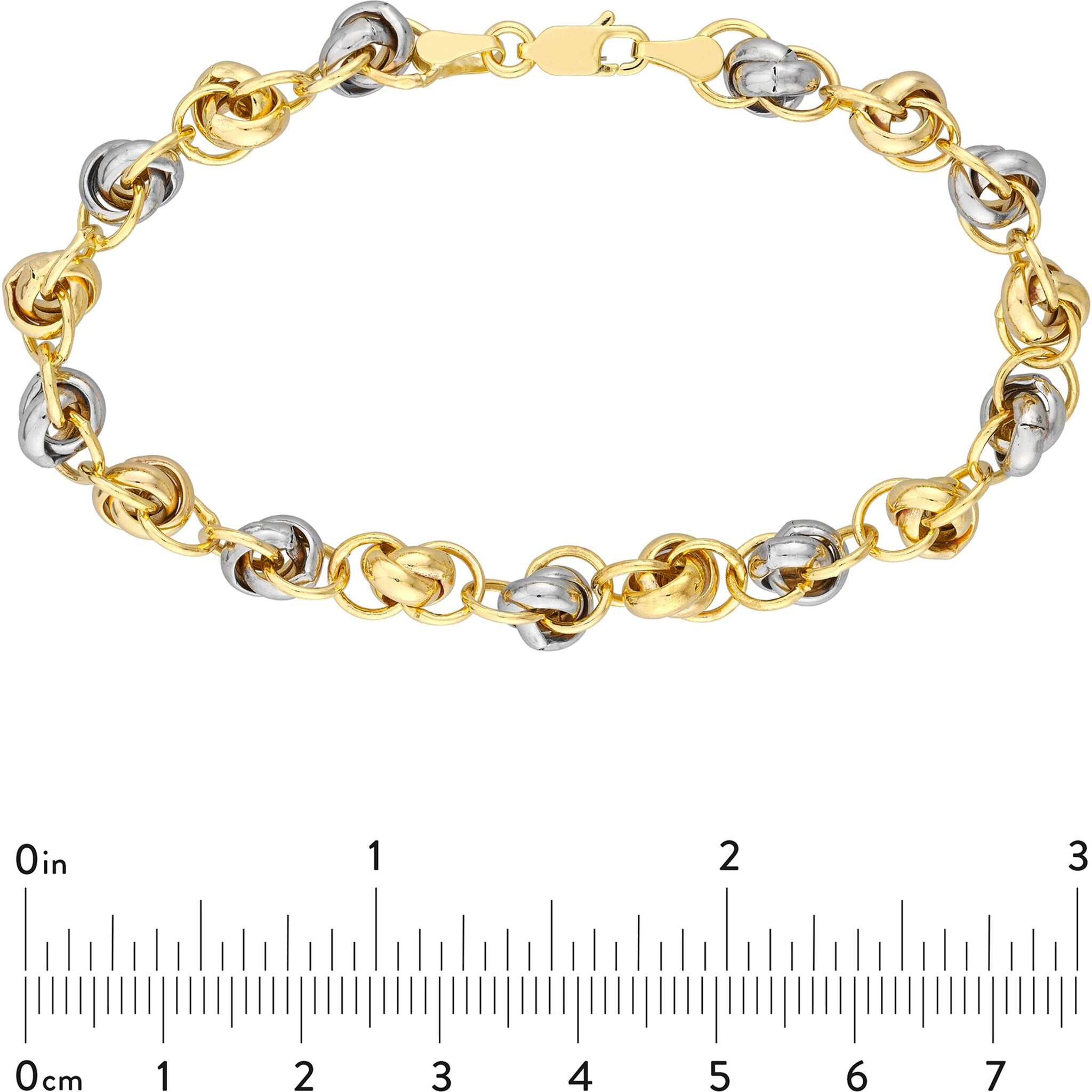 Olas d'Oro 7.5" Bracelet - 14K Yellow and White Gold Two-Tone Knotted Link Chain Bracelet