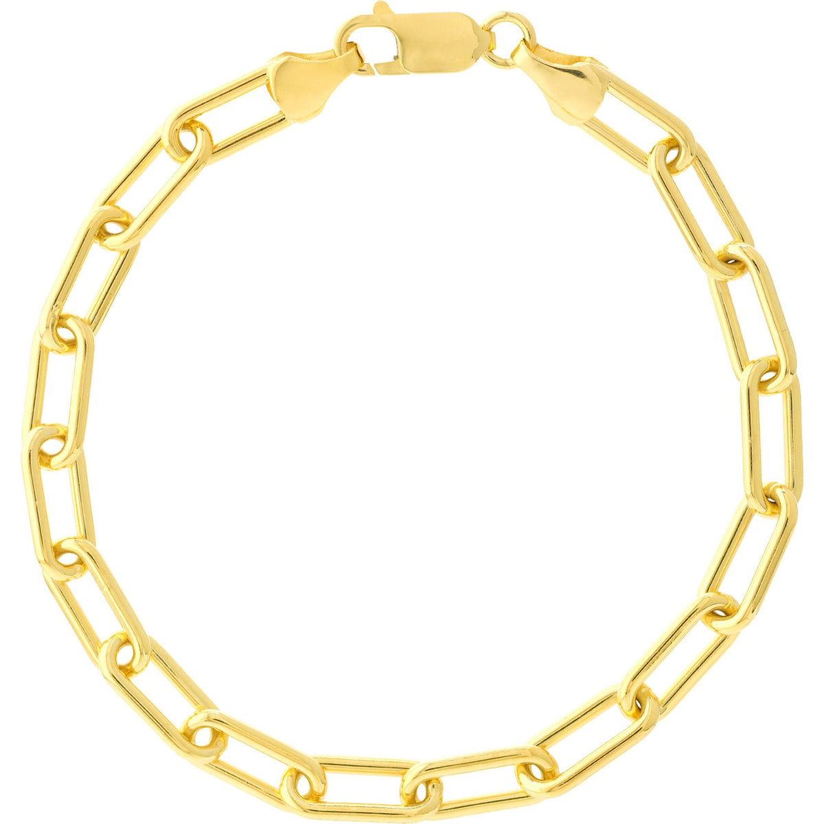 Olas d'Oro 7.75" Bracelet - 14K Yellow Gold 6mm Paper Clip Chain Bracelet with Lobster Lock
