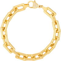 Olas d'Oro 7.75" Bracelet - 14K Yellow Gold Chunky Paper Clip Bracelet with Diamond Lock