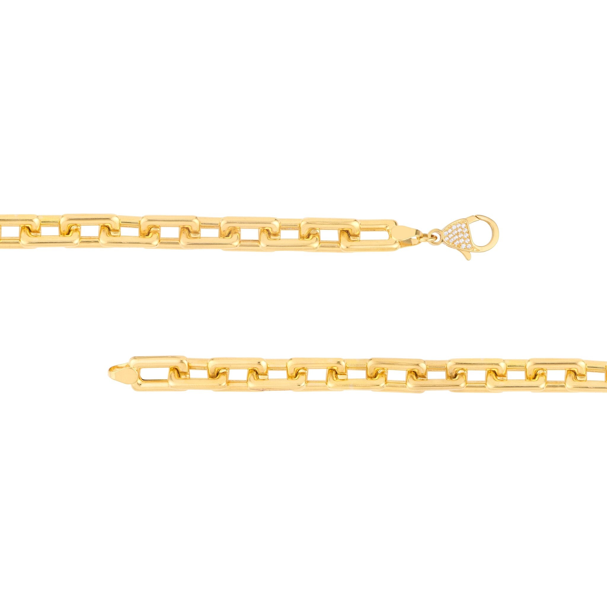 14K Yellow Gold Chunky Paper Clip Bracelet with Diamond Lock Bracelet