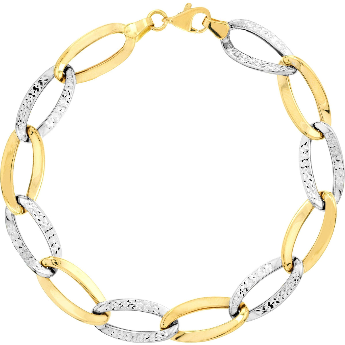Olas d'Oro 7.75" Bracelet - 14K Yellow and White Gold Two-Tone Alternating Open Oval Link Bracelet