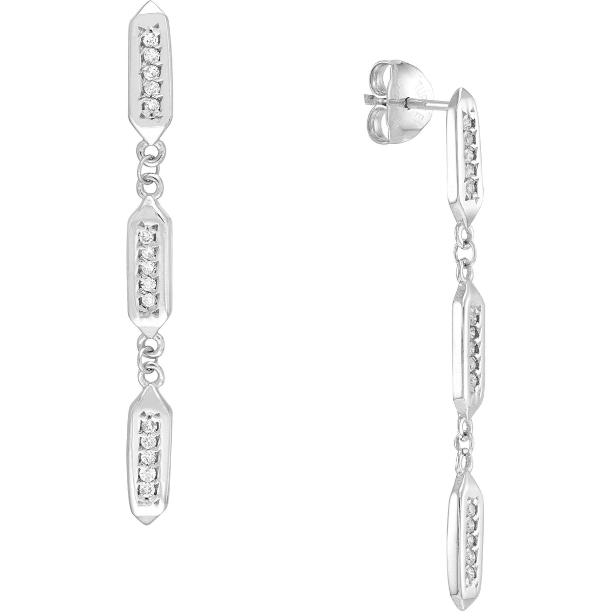 Olas d'Oro Earrings - 14K White Gold Diamond Hexagon Drop Earrings
