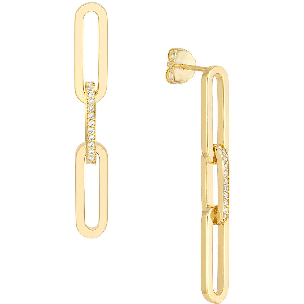 Olas d'Oro Earrings - 14K Yellow Gold 28 Diamond Paper Clip Linked Earrings