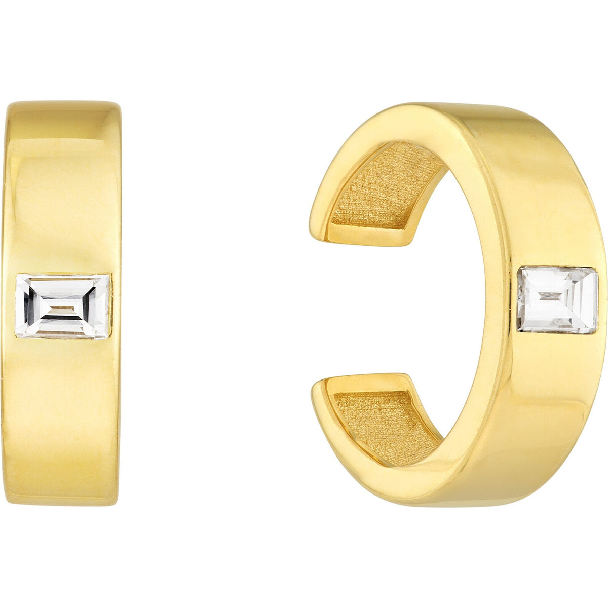 Olas d'Oro Earrings - 14K Yellow Gold Baguette Diamond Ear Cuff