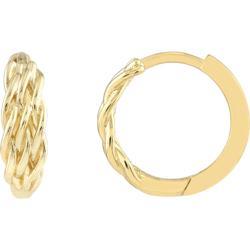 Olas d'Oro Earrings - 14K Yellow Gold Basket Weave Hoops