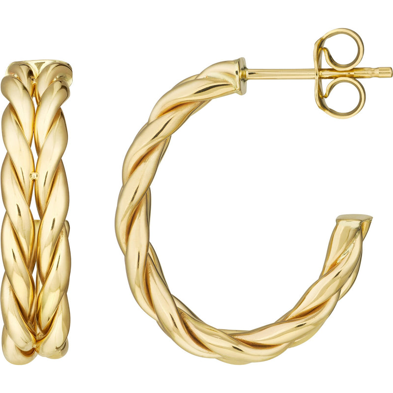 Olas d'Oro Earrings - 14K Yellow Gold Braided J Hoop Earrings