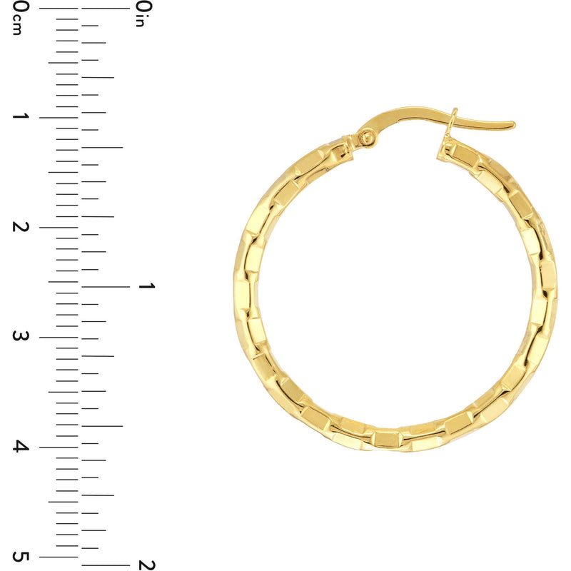 Olas d'Oro Earrings - 14K Yellow Gold Brick Hoop Earrings