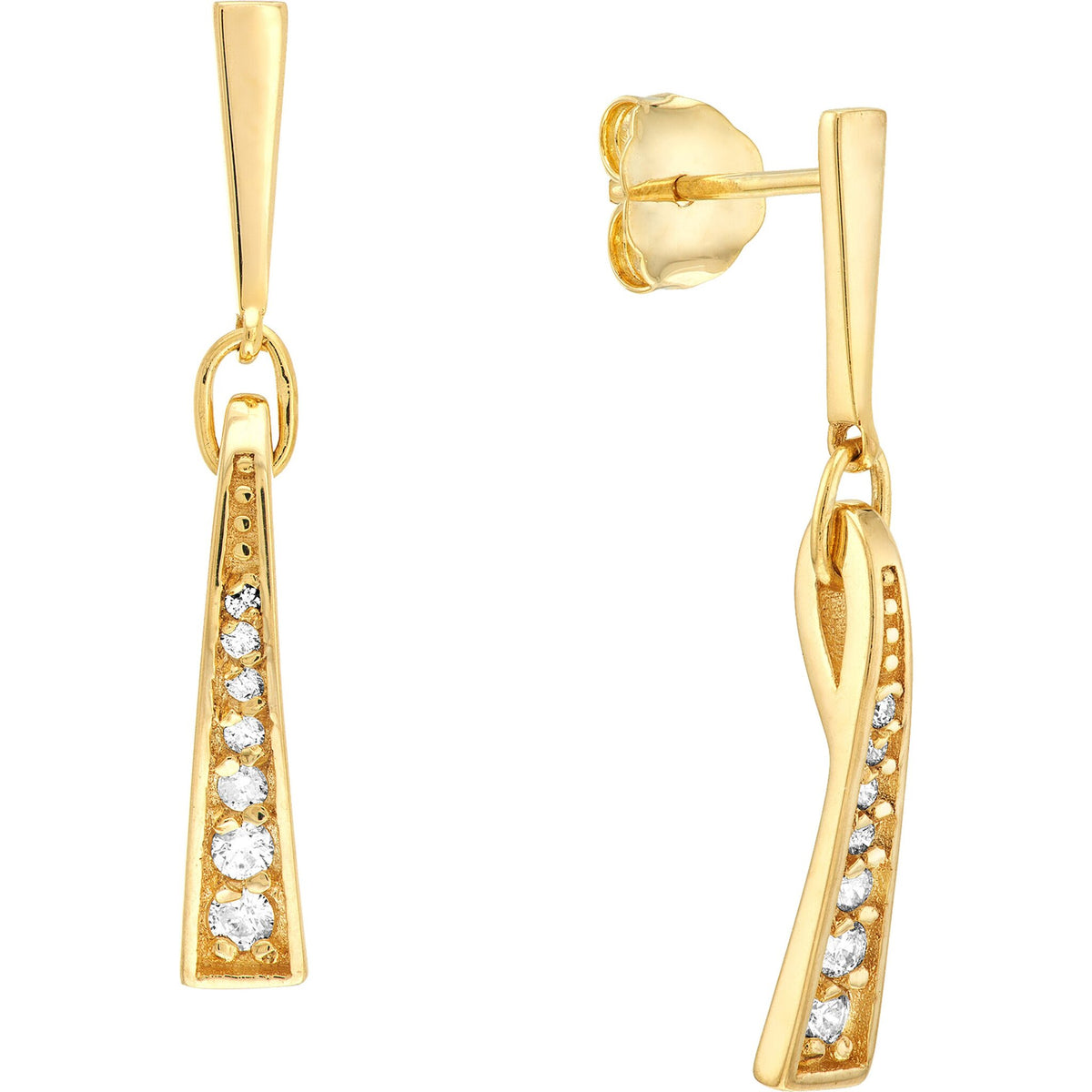Olas d'Oro Earrings - 14K Yellow Gold Diamond and Polished Tapered Bar Earrings