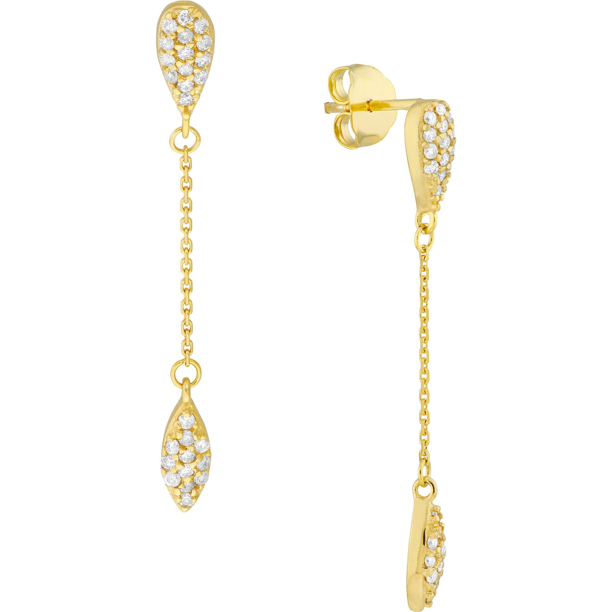 Olas d'Oro Earrings - 14K Yellow Gold Diamond Teardrop and Marquise Drop Earrings