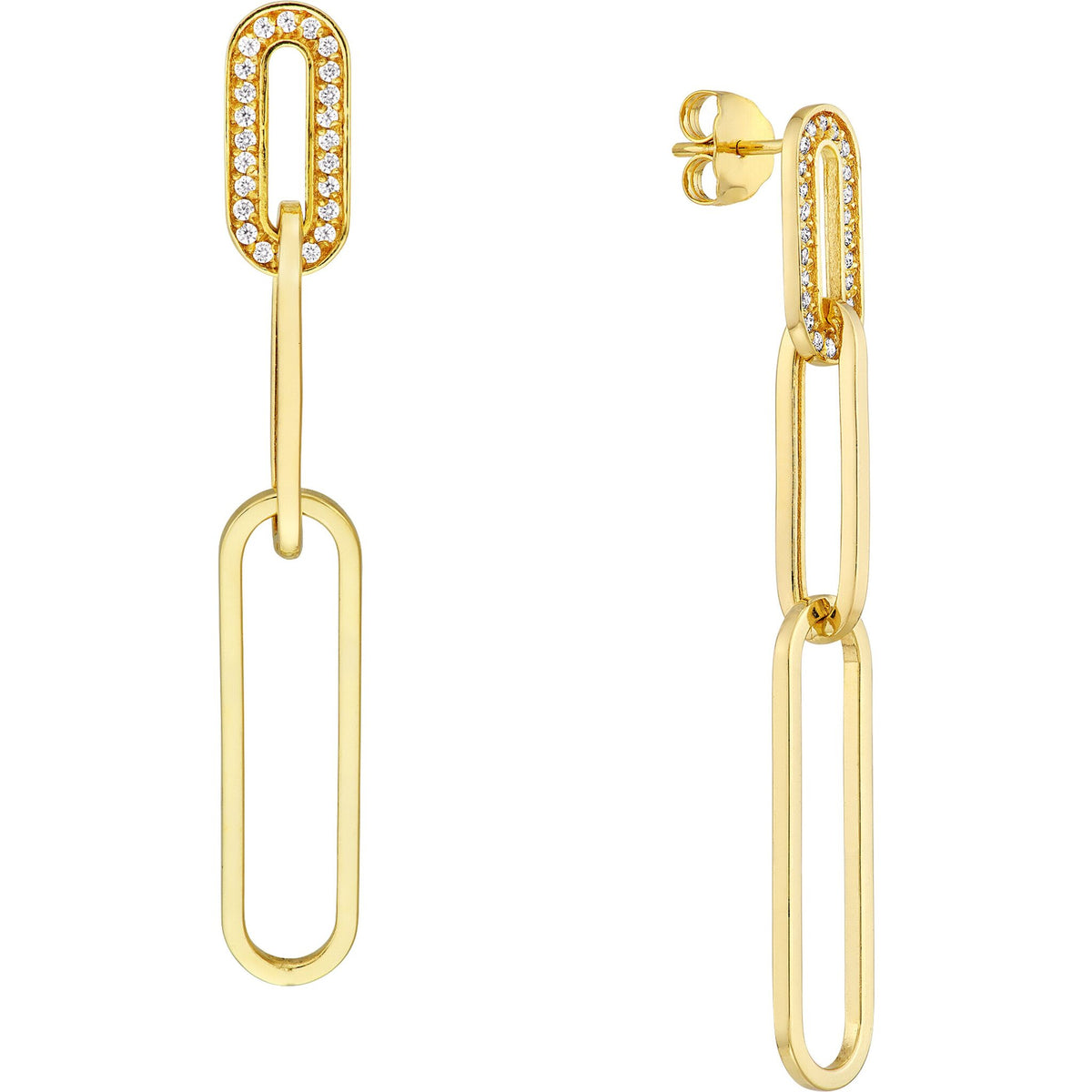 Olas d'Oro Earrings - 14K Yellow Gold Diamond-trim Paper Clip Drop Post Earrings