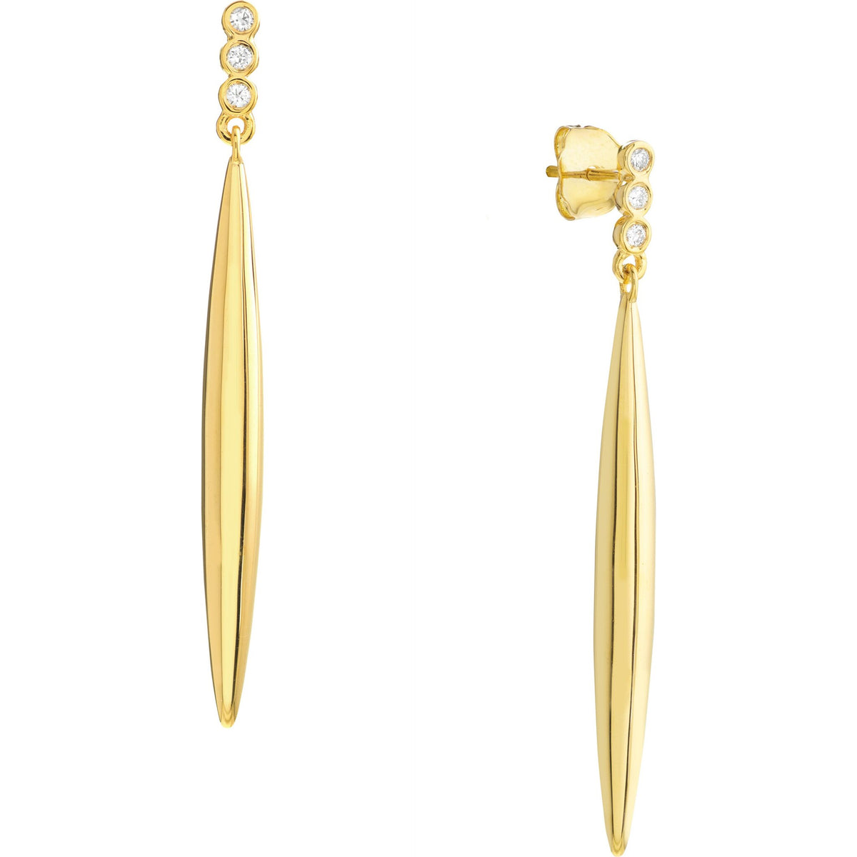Olas d'Oro Earrings - 14K Yellow Gold Diamond Trio Bombe Marquise Drop Earrings