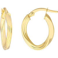 Olas d'Oro Earrings - 14K Yellow Gold Fluted Oval Hoop Earrings