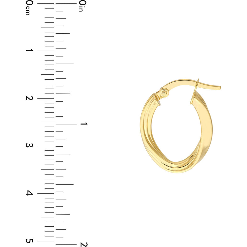 Olas d'Oro Earrings - 14K Yellow Gold Fluted Oval Hoop Earrings