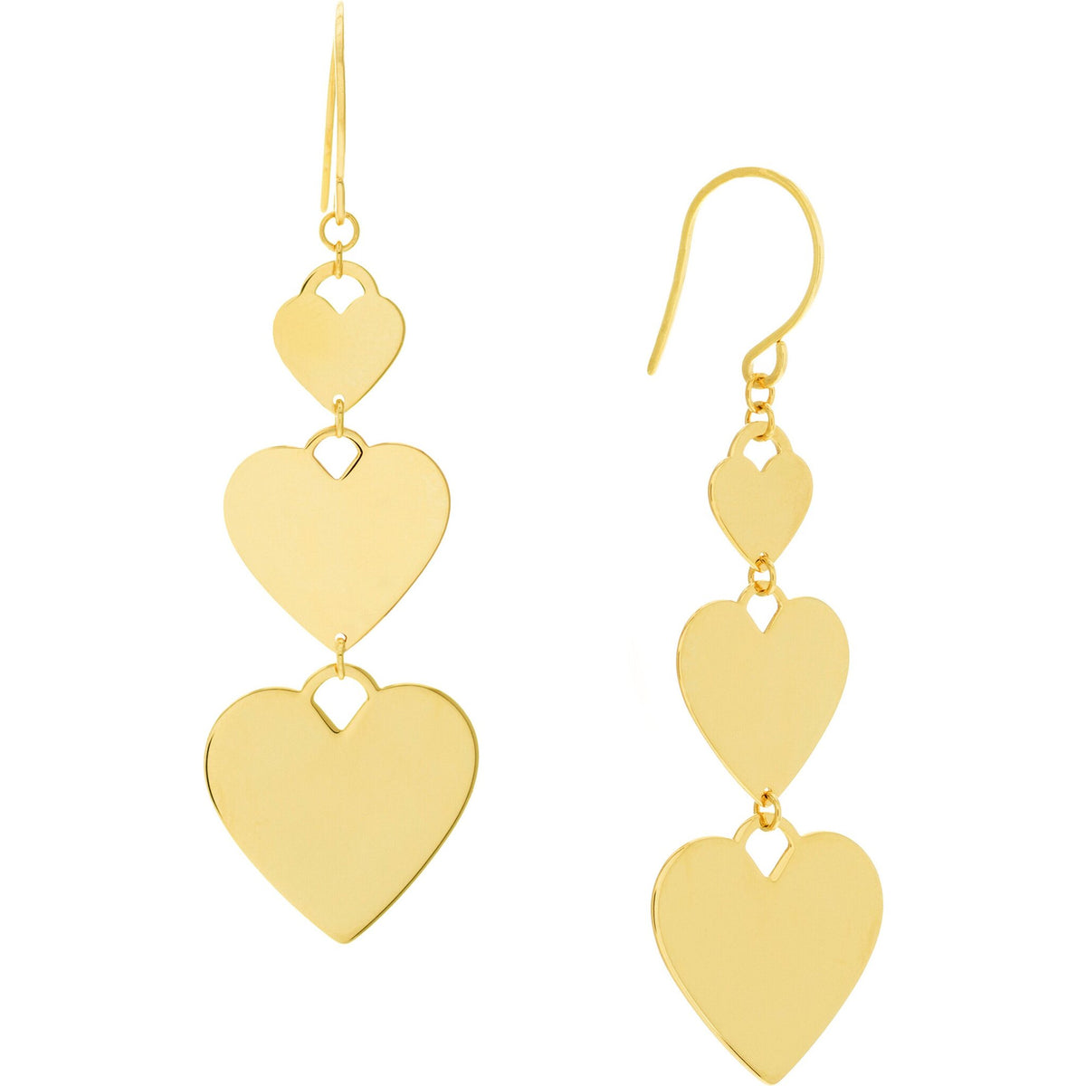 Olas d'Oro Earrings - 14K Yellow Gold Graduating Triple Heart Earrings