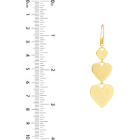 Olas d'Oro Earrings - 14K Yellow Gold Graduating Triple Heart Earrings