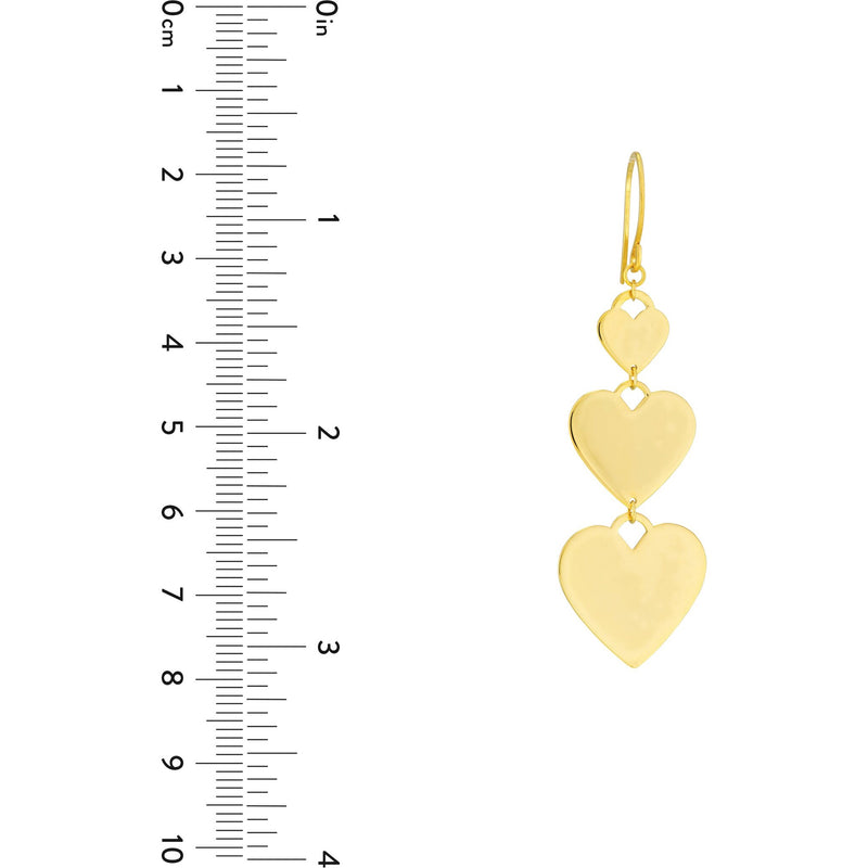 Olas d'Oro Earrings - 14K Yellow Gold Graduating Triple Heart Earrings