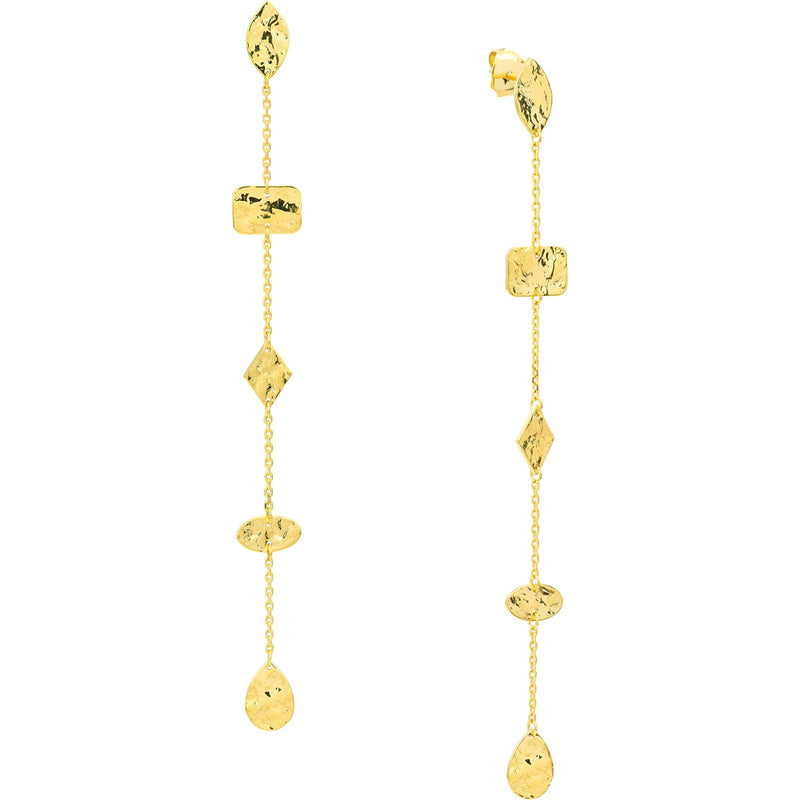 Olas d'Oro Earrings - 14K Yellow Gold Hammered Dangle Earrings