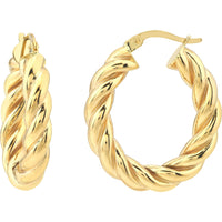 Olas d'Oro Earrings - 14K Yellow Gold Oval Rope Twist Hoops