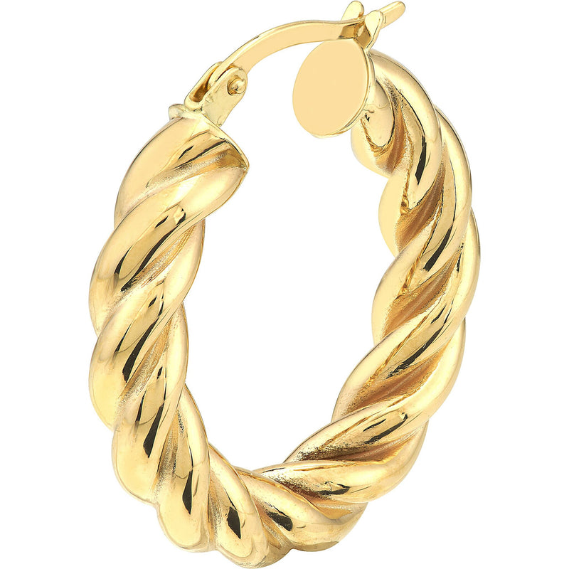 Olas d'Oro Earrings - 14K Yellow Gold Oval Rope Twist Hoops