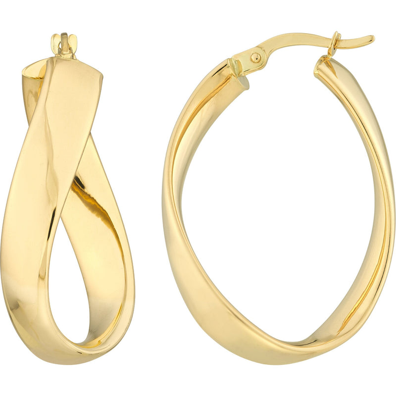 Olas d'Oro Earrings - 14K Yellow Gold Oval Waved Polished Hoops