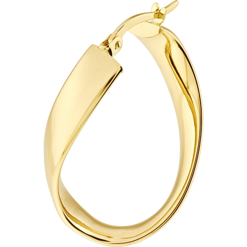 Olas d'Oro Earrings - 14K Yellow Gold Oval Waved Polished Hoops