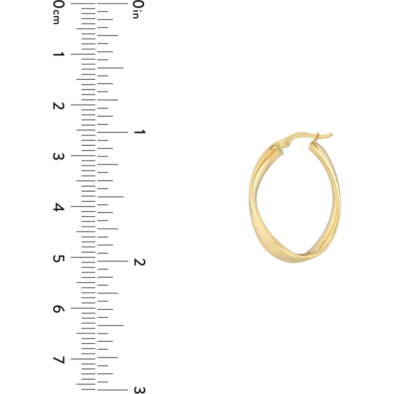 Olas d'Oro Earrings - 14K Yellow Gold Oval Waved Polished Hoops