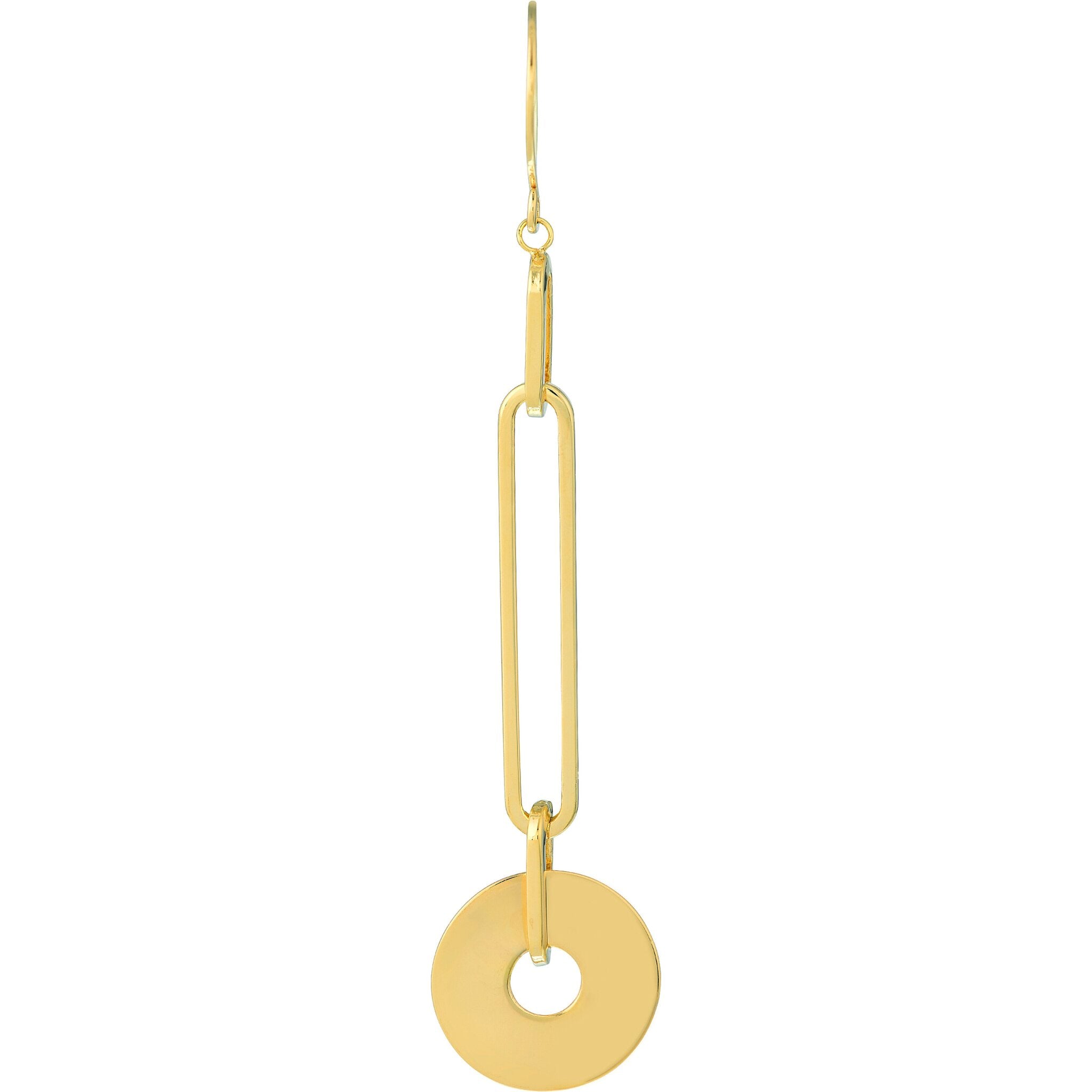 Olas d'Oro Earrings - 14K Yellow Gold Paper Clip Chain and Disk Drop Earrings
