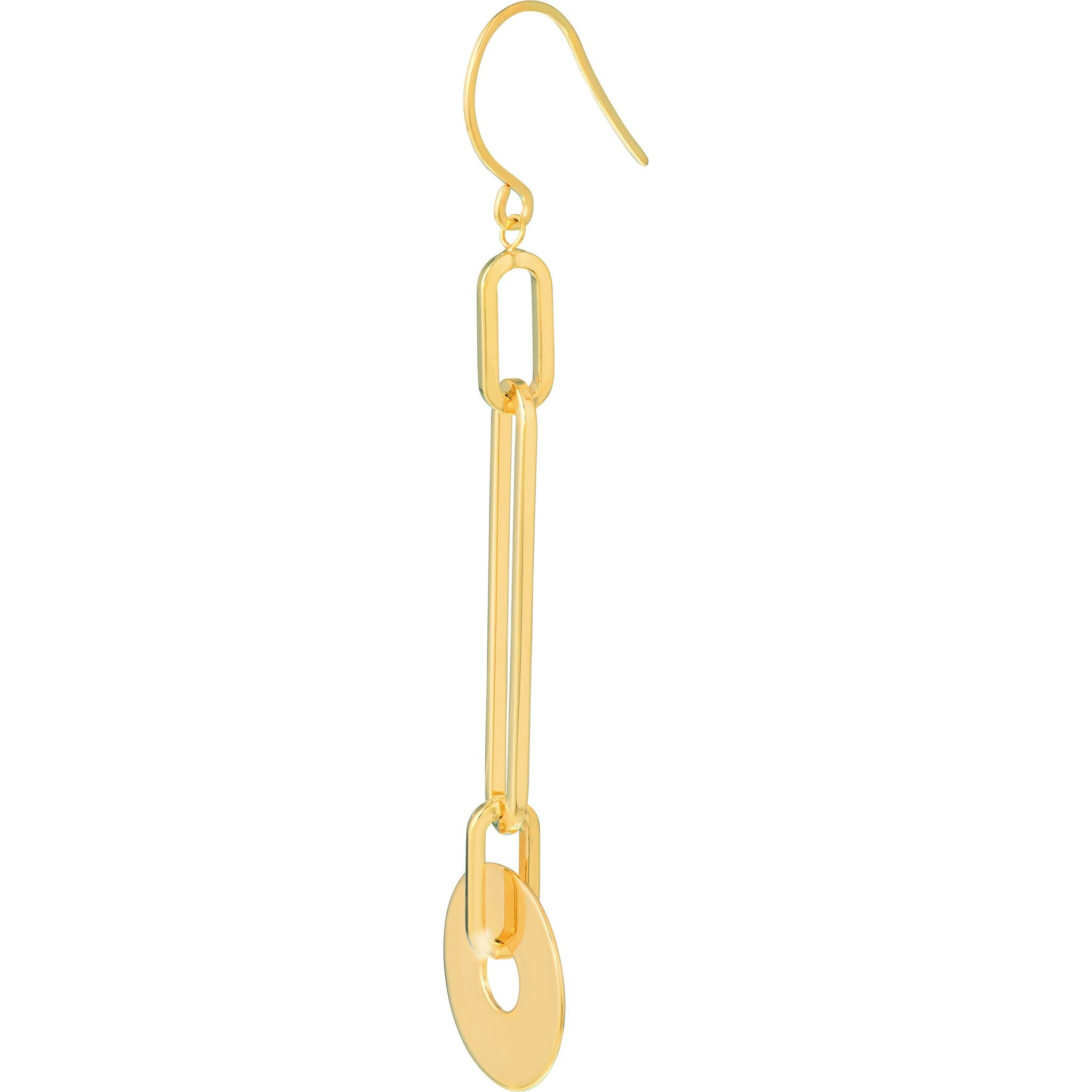 Olas d'Oro Earrings - 14K Yellow Gold Paper Clip Chain and Disk Drop Earrings