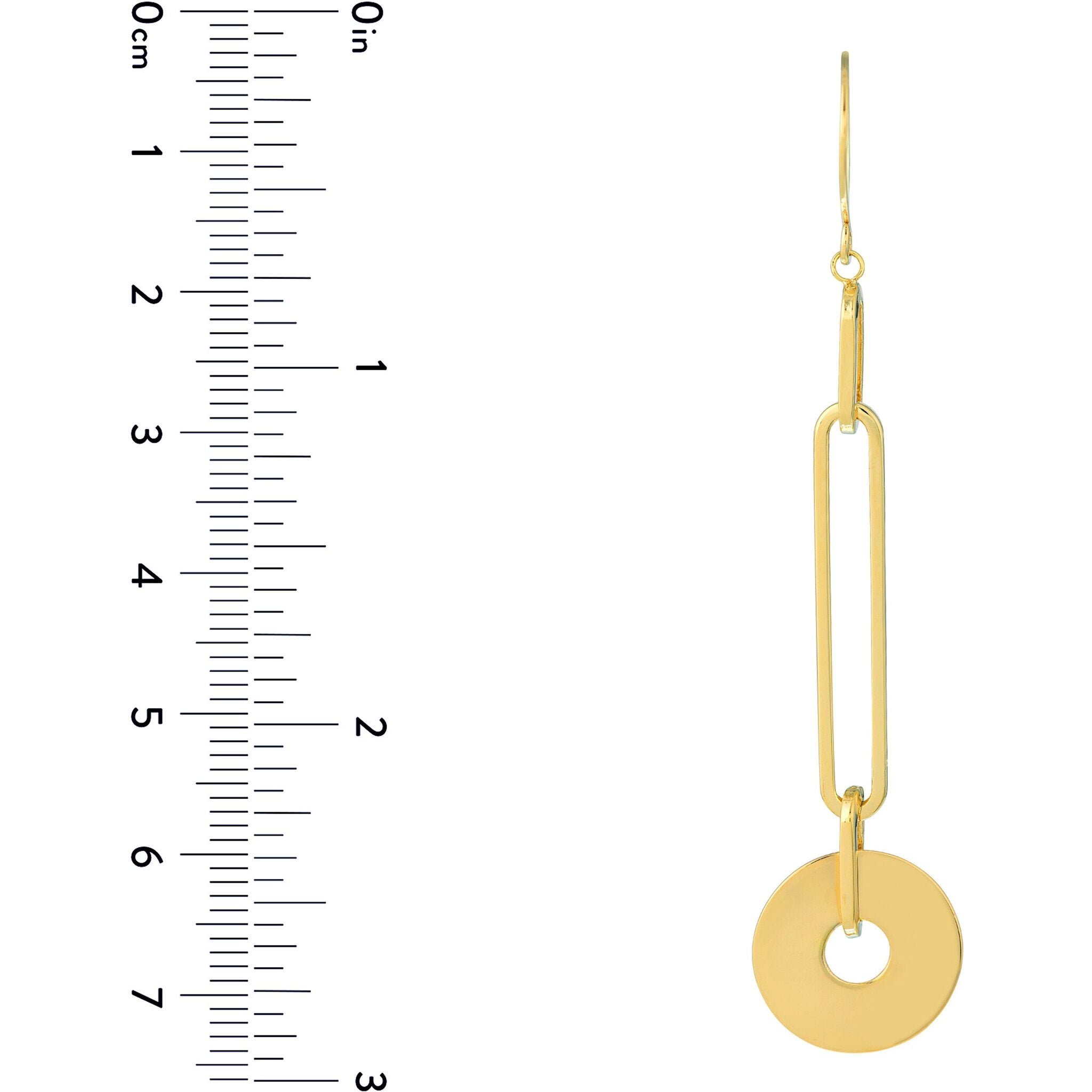 Olas d'Oro Earrings - 14K Yellow Gold Paper Clip Chain and Disk Drop Earrings