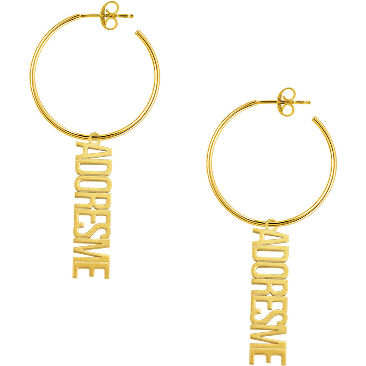 Olas d'Oro Earrings - 14K Yellow Gold Personalization Vertical Nameplate Hoop Earrings