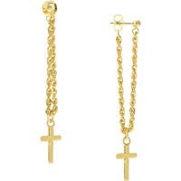 Olas d'Oro Earrings - 14K Yellow Gold Rope Chain with Cross Front to Back Earrings