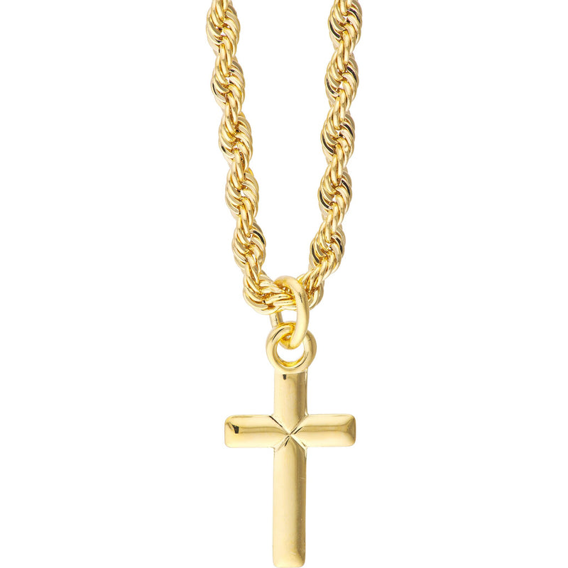 Olas d'Oro Earrings - 14K Yellow Gold Rope Chain with Cross Front to Back Earrings