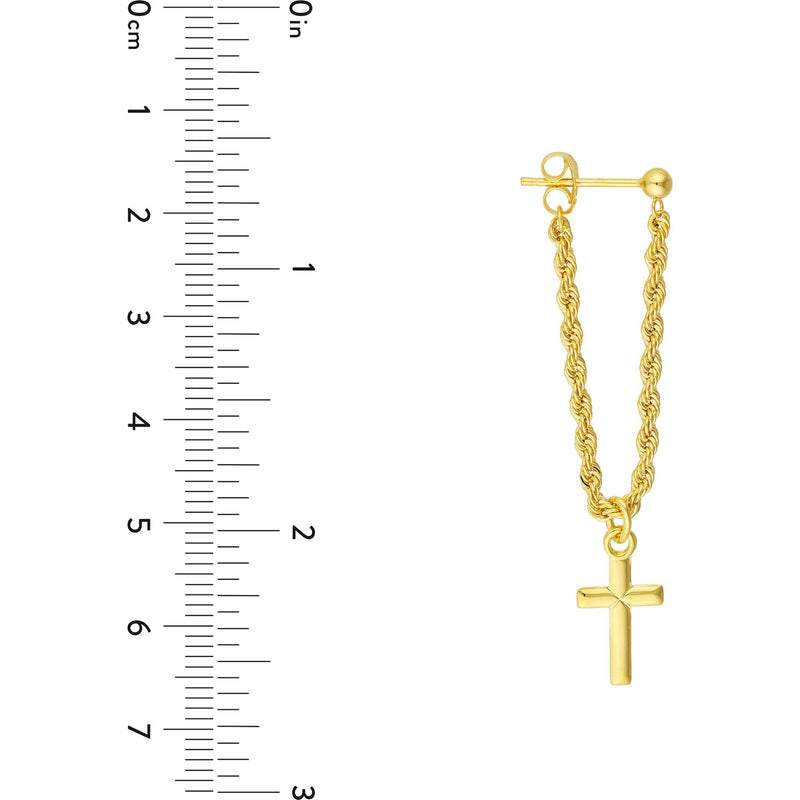 Olas d'Oro Earrings - 14K Yellow Gold Rope Chain with Cross Front to Back Earrings