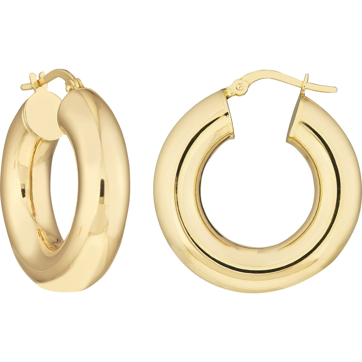 Olas d'Oro Earrings - 14K Yellow Gold Round High Polished Hoop Earrings