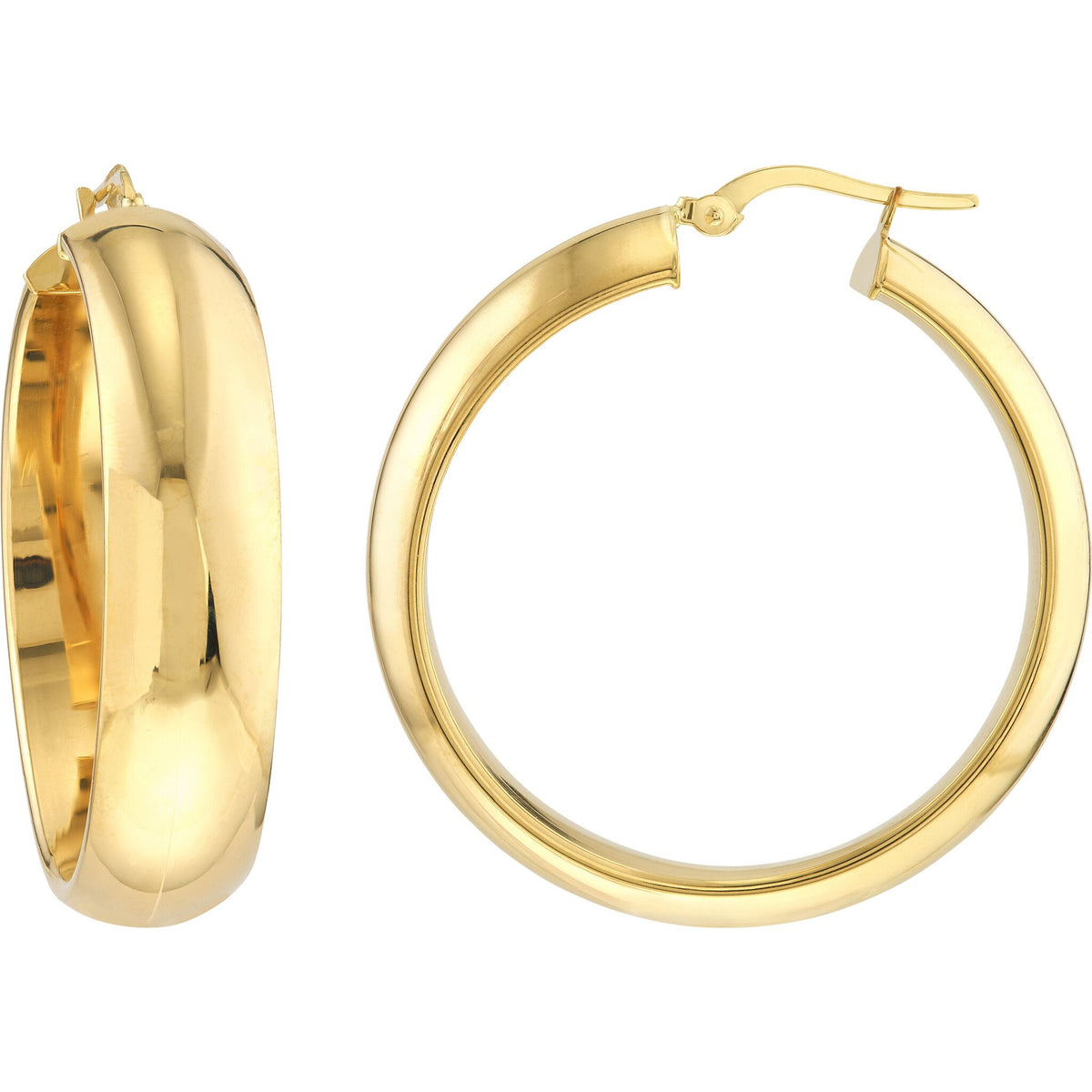 Olas d'Oro Earrings - 14K Yellow Gold Round High Polished Hoops