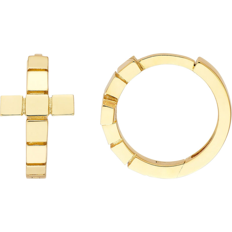 Olas d'Oro Earrings - 14K Yellow Gold Segmented Cross Huggies