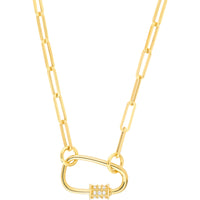 Olas d'Oro Necklace - 14K Yellow Gold Asymmetrical Diamond Screw Carabiner Lock