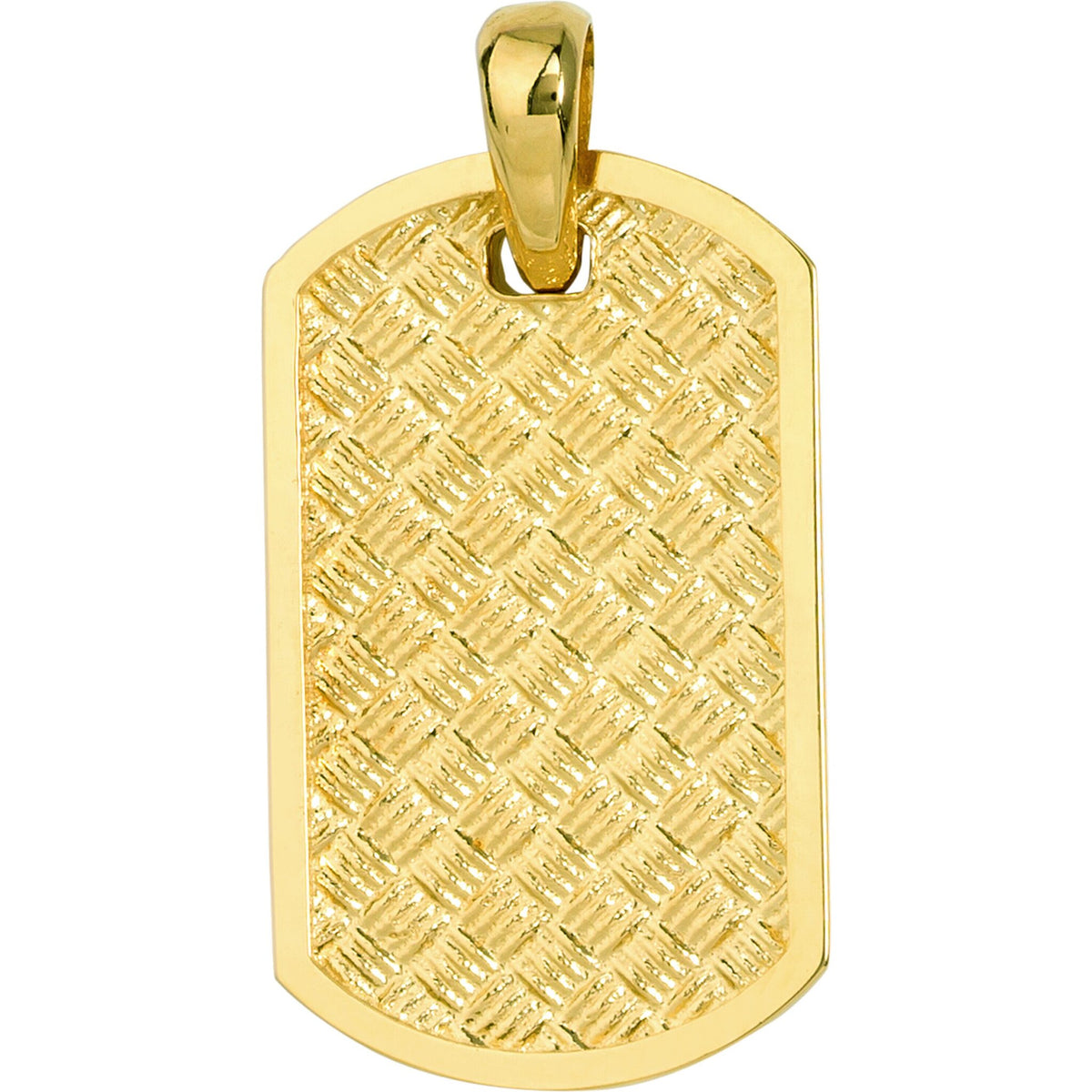 Olas d'Oro Necklace - 14K Yellow Gold Basket Weave Design Dog Tag Pendant